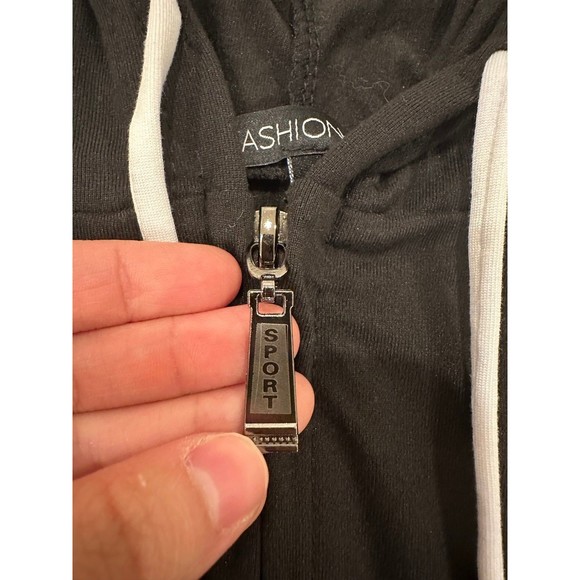 Fashion Nova Black Striped Sleeve Lightweight Cropped Hoodie - Picture 4 of 11